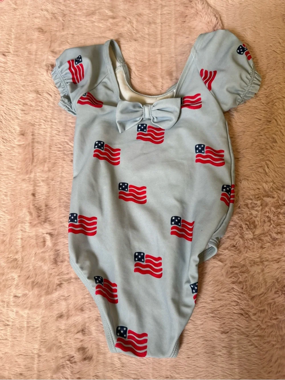 Infant Light Blue One-Piece Swimsuit with Flag Print